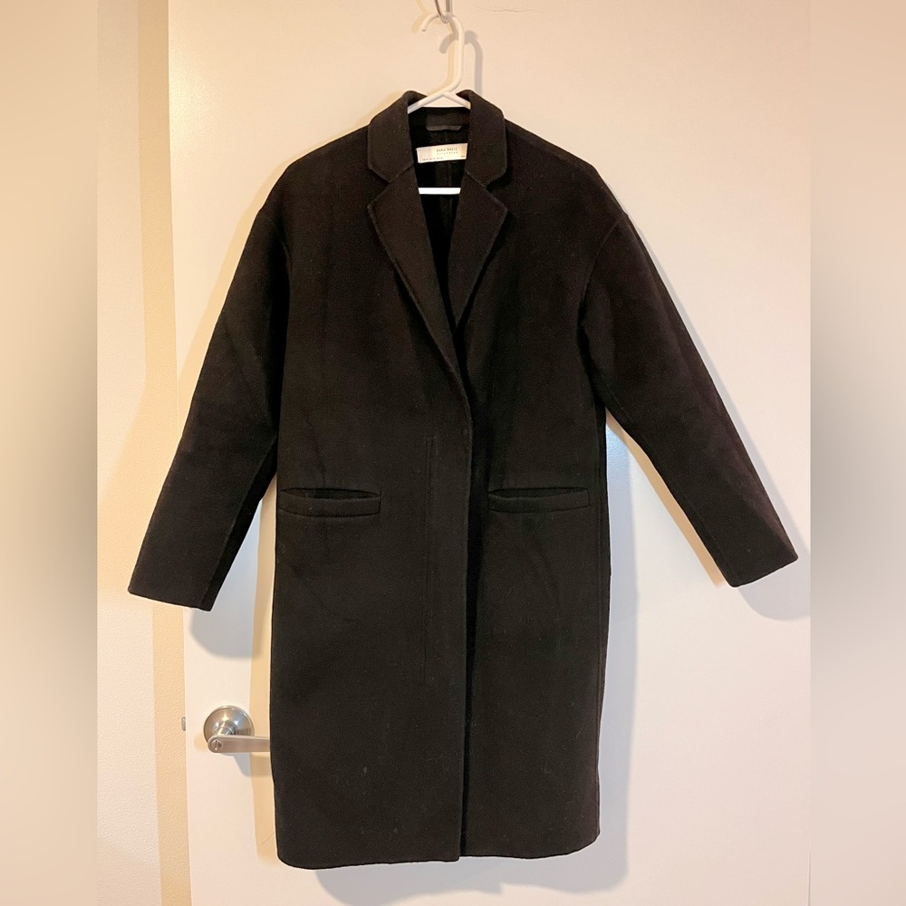 Zara basic oversized long black wool blend coat